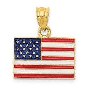 14k Yellow Gold Small Travel Enameled United States Flag Necklace Charm Pendant
